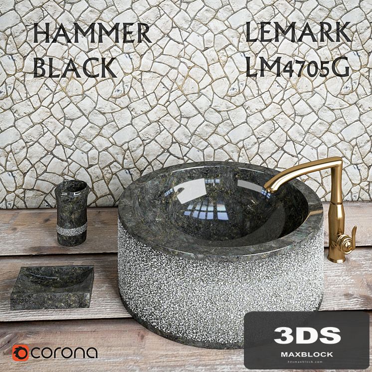 Sink Hammer Black Teak House + Mixer Lemark LM4705G