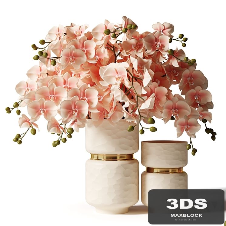 Bouquet of pink orchids in a modern beige vase