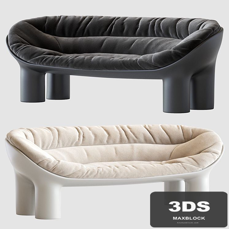 Roly Poly Polyethylene Sofa in Concrete with Cushions by Faye Toogood