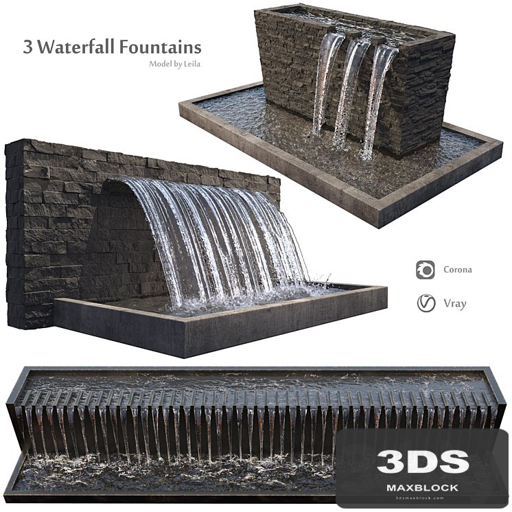 Waterfall fountains wide rock panel