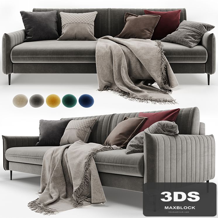 Straight sofa Swout Velvet Beige / Mustard / Gray Barhat Blue / Emerland from Divanru