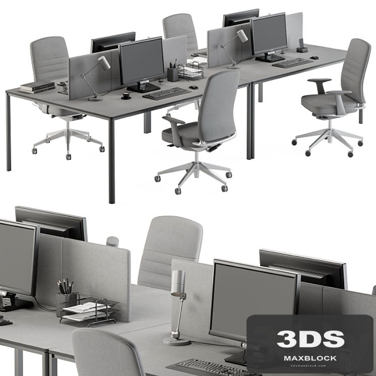 employee Desk Gray Set - Office Furniture 237