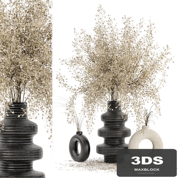 Indoor Dry Plants in rusty Concrete Pots - Set 288