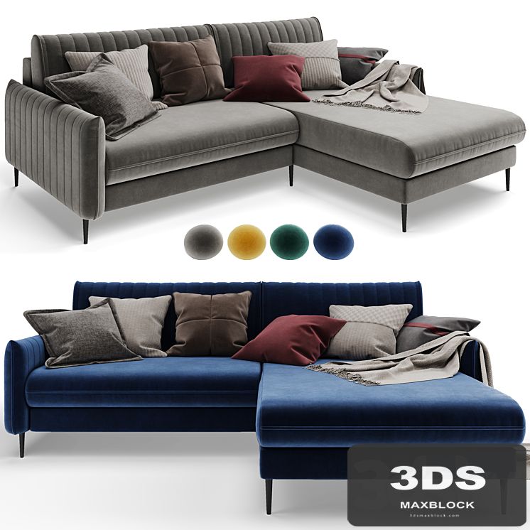 Corner sofa Swout Velvet Yellow / Gray Barhat Blue Time Emerad from Divanru