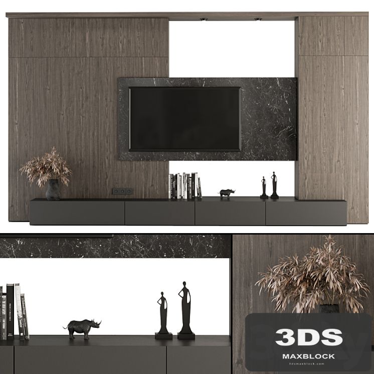 TV Wall Wood and Stone - Set 28