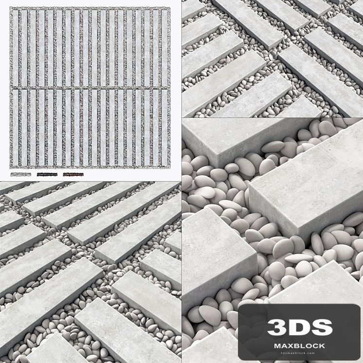 Paving long tile pebble low oval n7 / Paving long tile with pebbles No. 7