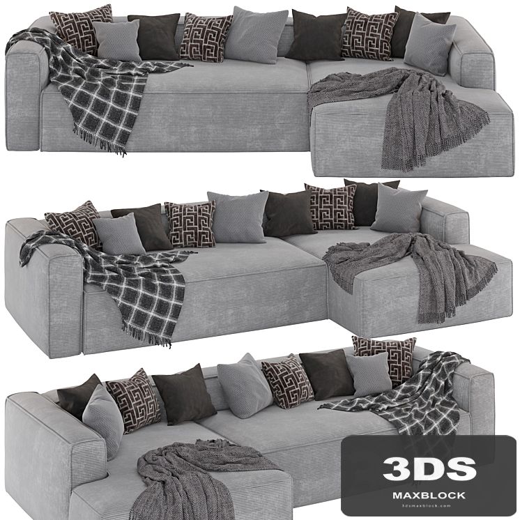 3-seater Blok sofa with right chaise longue