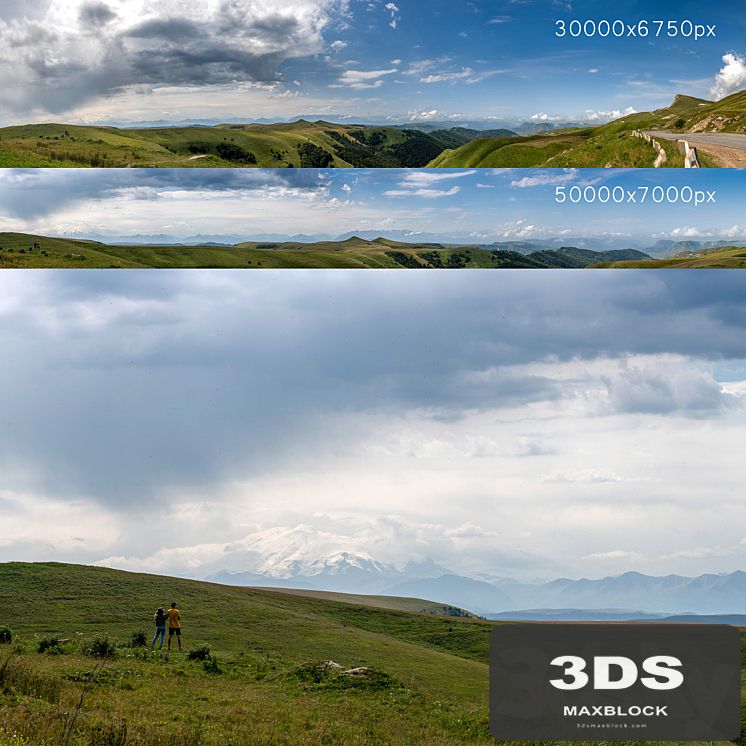 Panorama with Elbrus and hills. 2 pcs. 30-50k