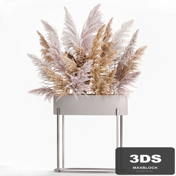 A lush bouquet of dried flowers with pink pampas grass, a vase of Cortaderia, branches. 190.