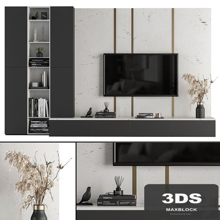 TV Wall White and Stone - Set 27