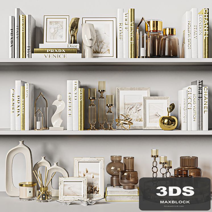 Decorative Set 37. White and gold books.