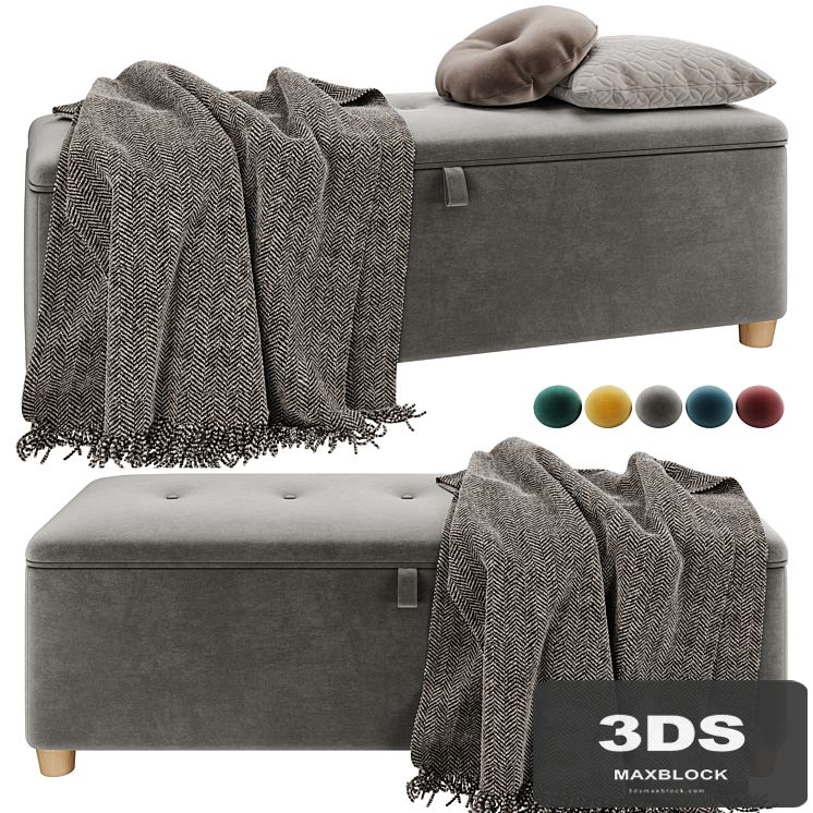 Bench pouf Edin Velvet Coral / Gray / Mustard / Ocean / Emerald from Divanru