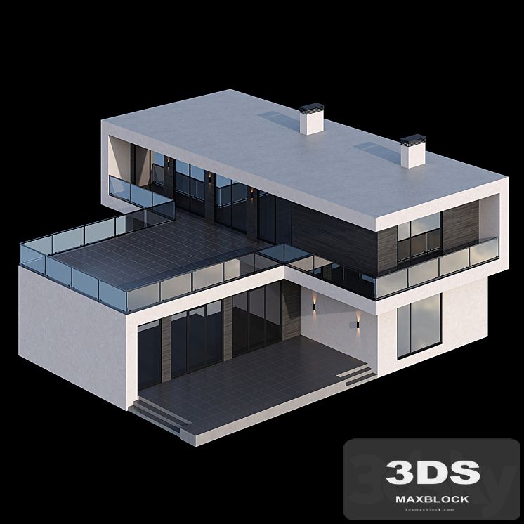 Modern two-storey cottage with a flat roof and a large Bauhaus-style terrace