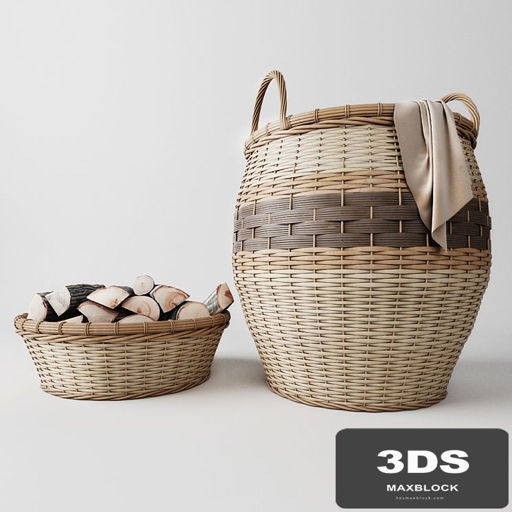 Laundry basket, basket with wood