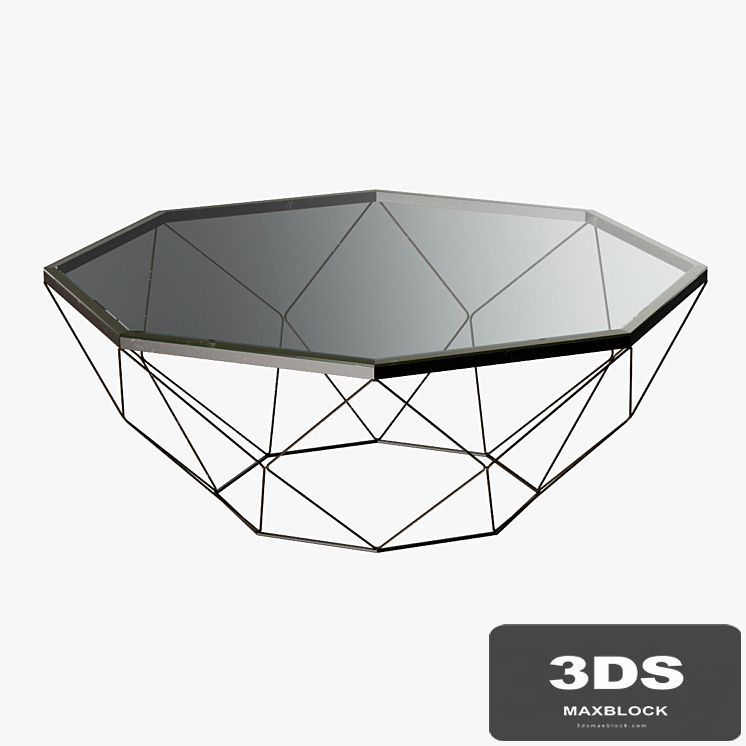Geometric Antique Brass Coffee Table with Glass Top