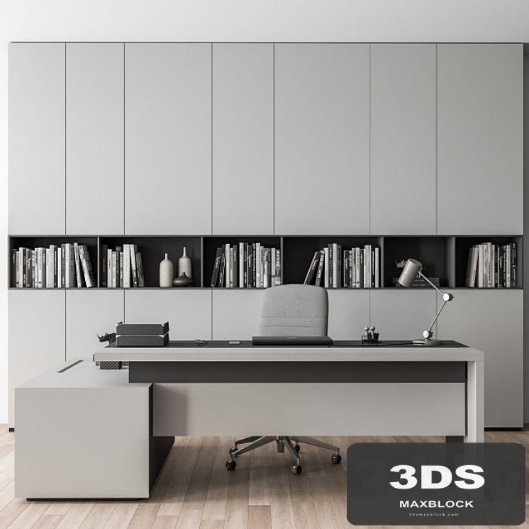 Boss Desk with Library Gray Set - Office Furniture 249