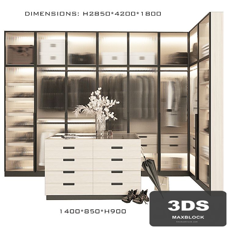 Corner wardrobe with island