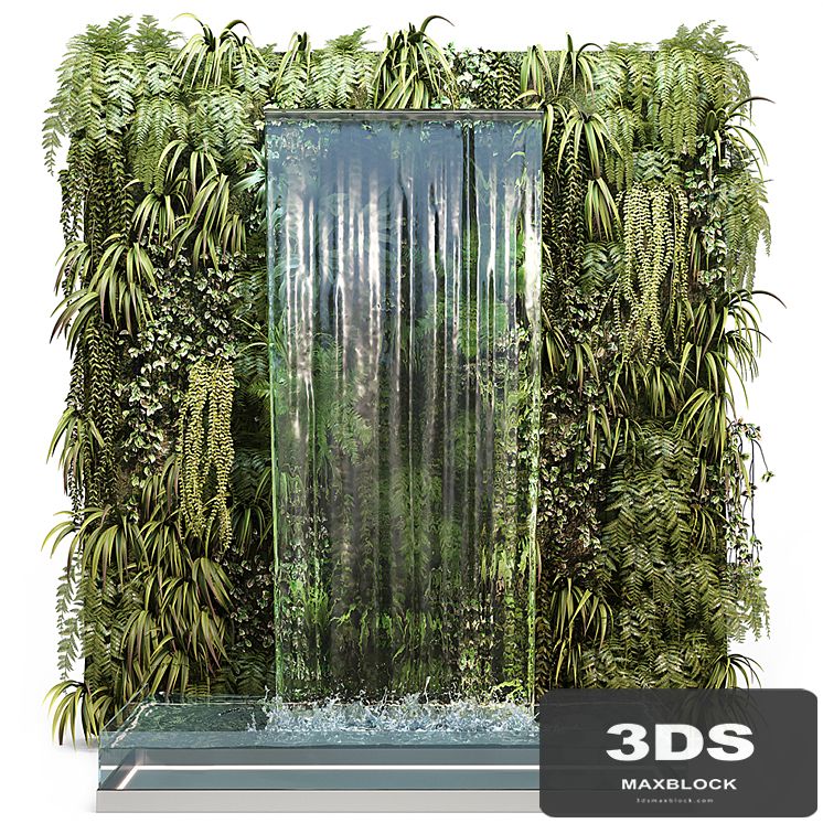 Wall plants with waterfall