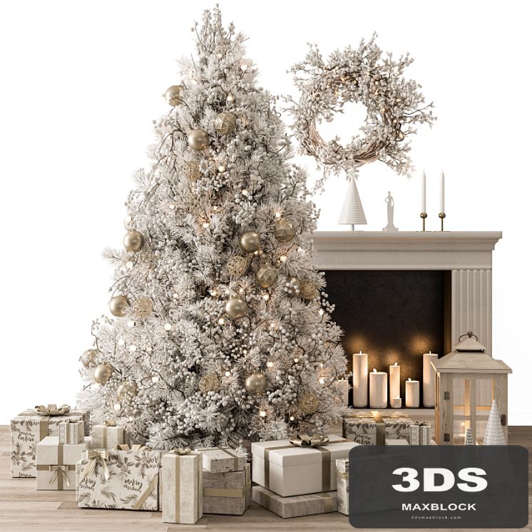 Christmas Decoration 26 - Christmas Gold and White Tree with Gift