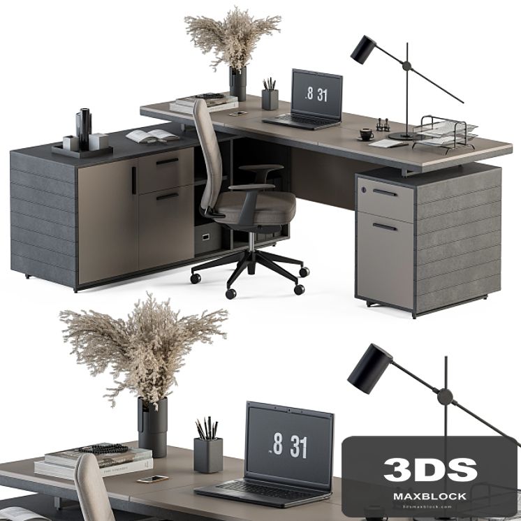 Boss Desk Cream and Black - Office Furniture 255