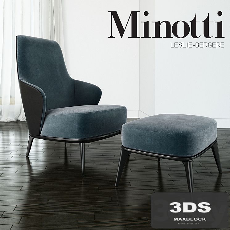 Minotti - Leslie long backrest armchair ottoman leather