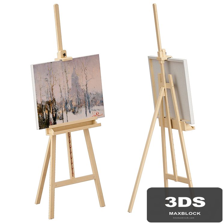 Wooden easel and painting
