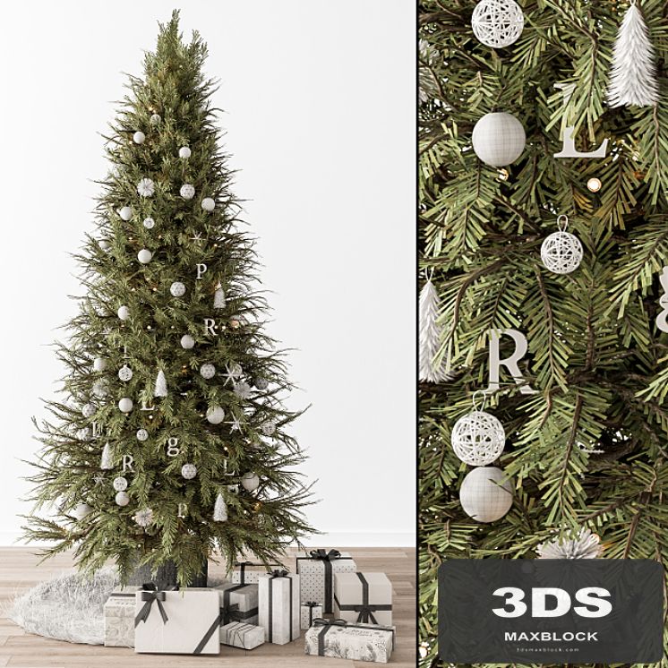 Christmas Decoration 33 - Christmas Green and White Tree with Gift