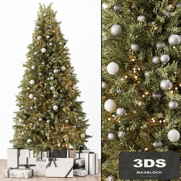 Christmas Decoration 36 - Christmas Silver and Green Tree with Gift