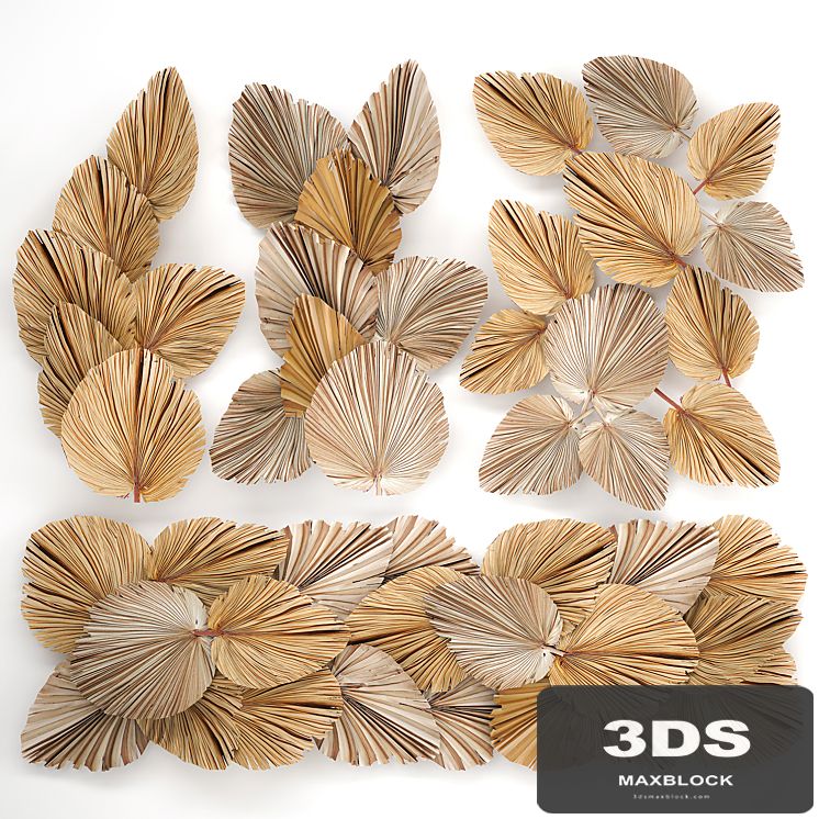 Installation and decoration for walls in eco-style made of dried flowers and dry palm leaf. Set 228.