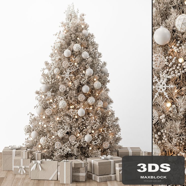 Christmas Decoration 34 - Christmas White and Cream Tree with Gift