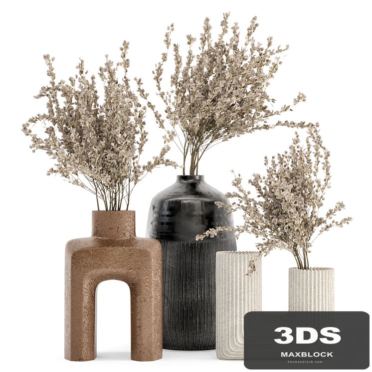 Dry Plants Bouquet Collaction In Concrete Pot - Set 358