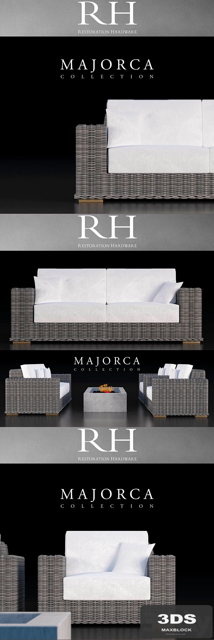 RH MAJORCA COLLECTION GREY SOFA