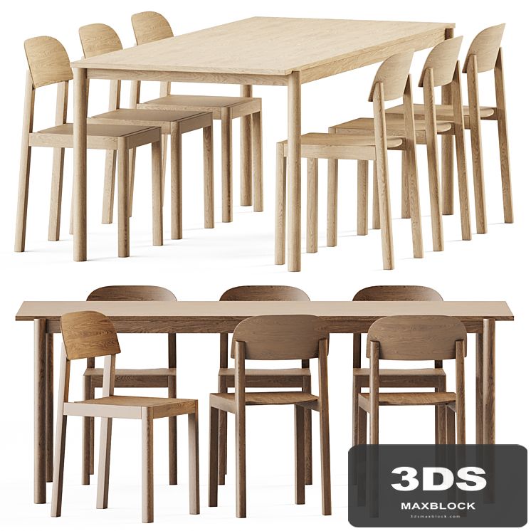 Linear Wood Table and Wooden Workshop Chairs by Muuto