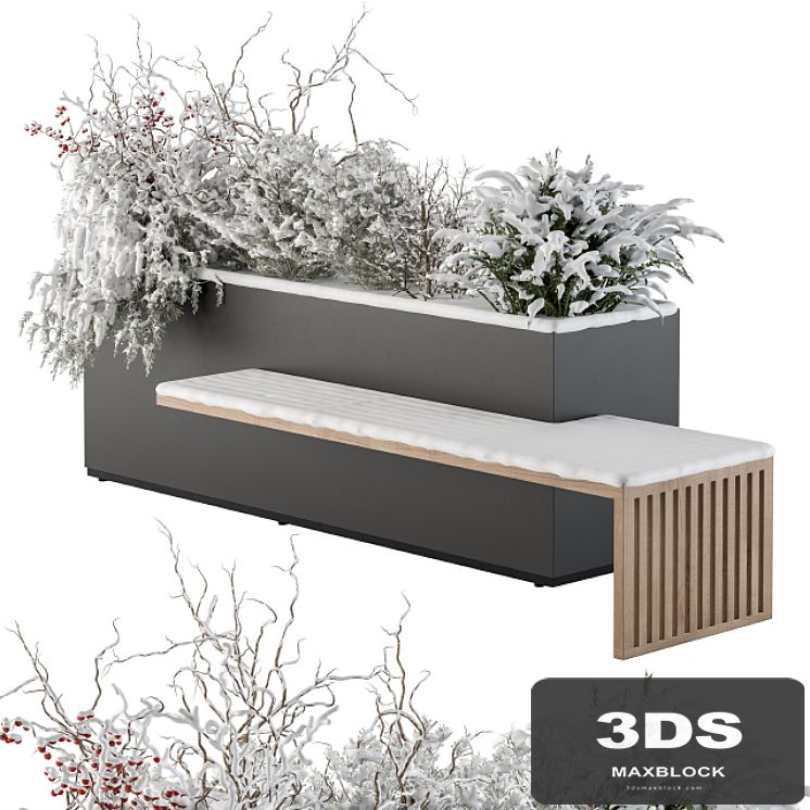 Urban Furniture snowy Bench with Plants- Set 30