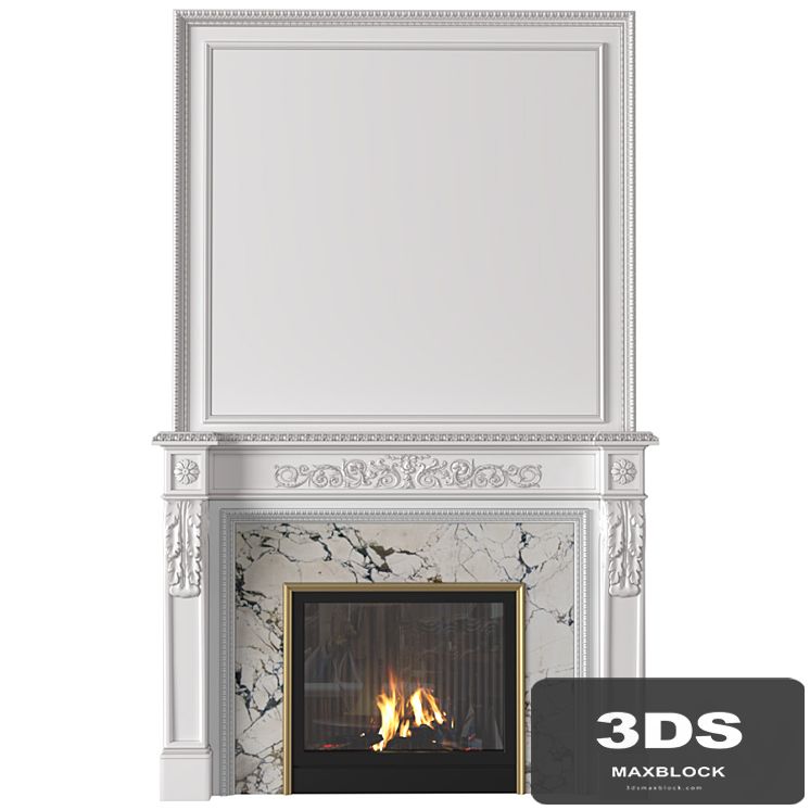 White Fireplace in a classic style. Fireplace in classic style