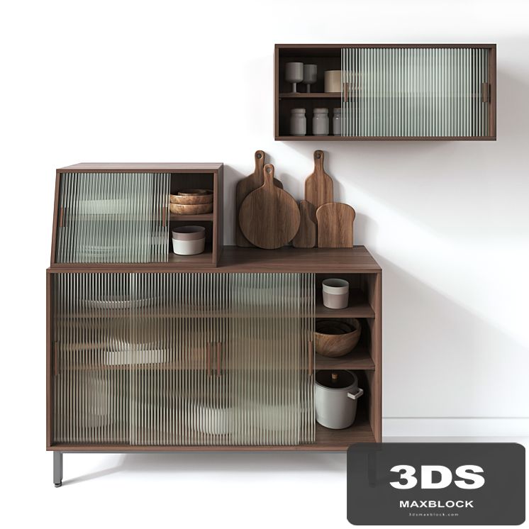 Wooden Glass Cabinets with Kitchen accessories