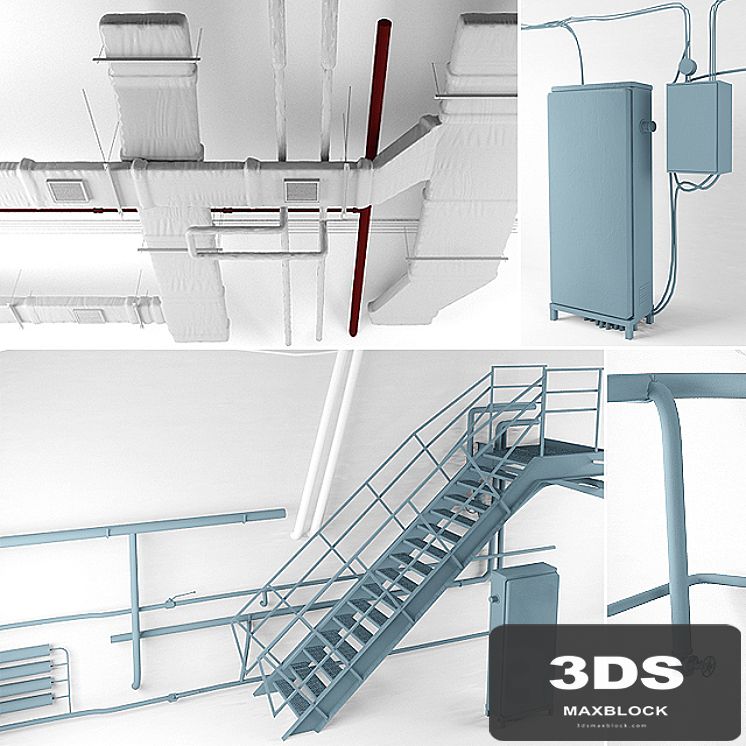 Set for the loft (ventilation, wires, stairs, heating)