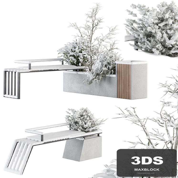 Urban Furniture snowy Bench with Plants- Set 33