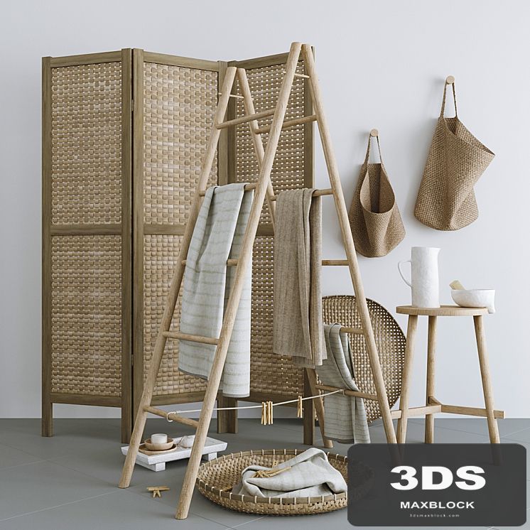 Set with Folding screen, baskets and decorative stairs
