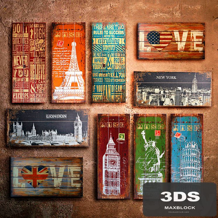 Collection 12: interior plate (decorative sign, wooden panels)