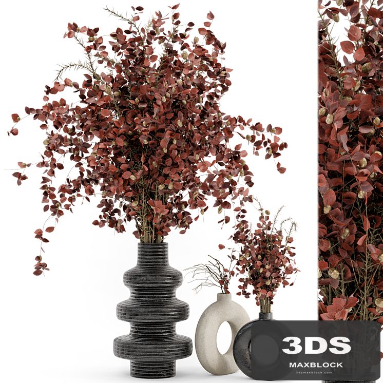 Indoor Dry Plants in rusty Concrete Pots - Set 509