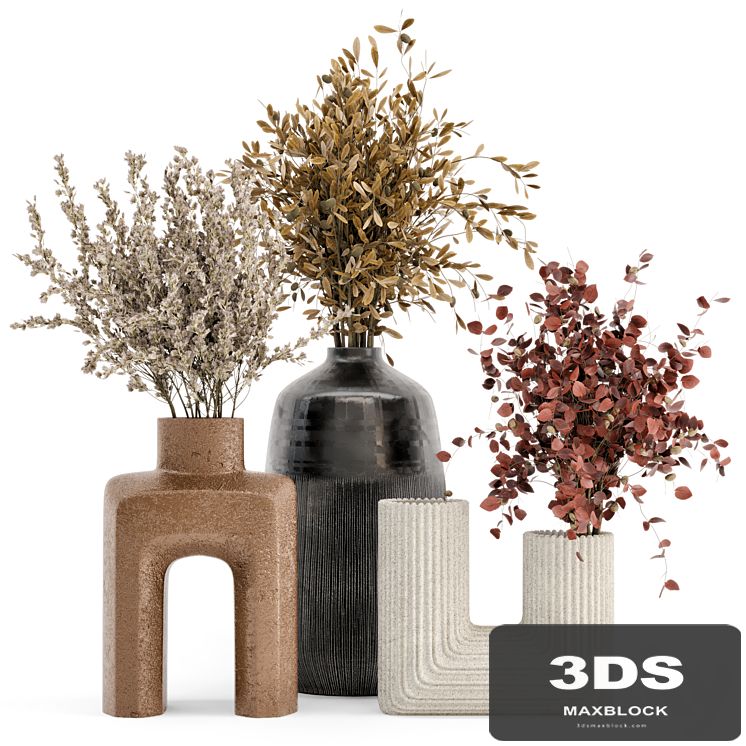 Dry Plants Bouquet Collection In Concrete Pot - Set 442