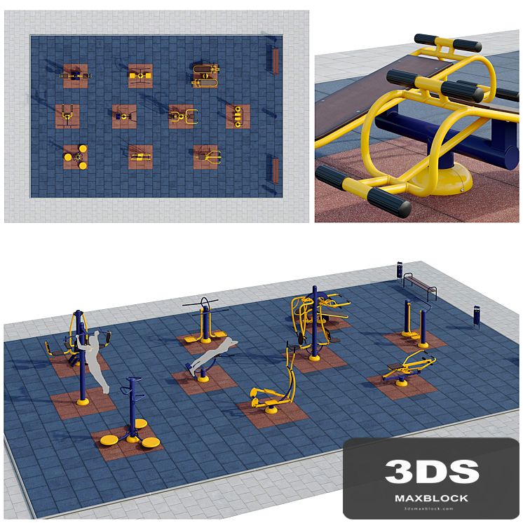 Sports ground with outdoor exercise trainers. Playground