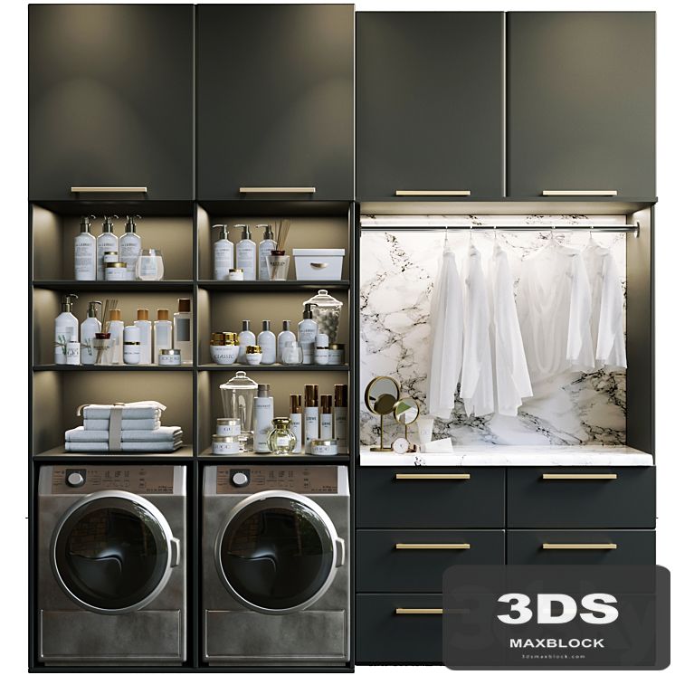Linear in black with cosmetics, household chemicals and shirts