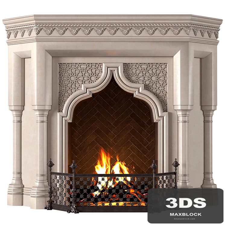 Fireplace in oriental style. Arabic classic fireplace.Arabic Fireplace.Oriental Fireplace