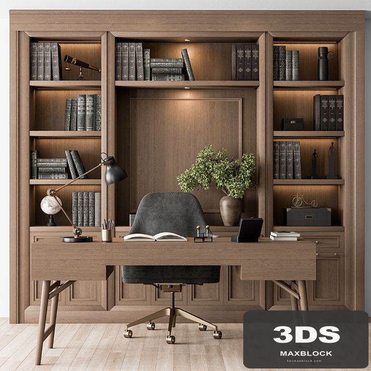 Classic Boss Desk and Library Wood Set - Office Furniture 278