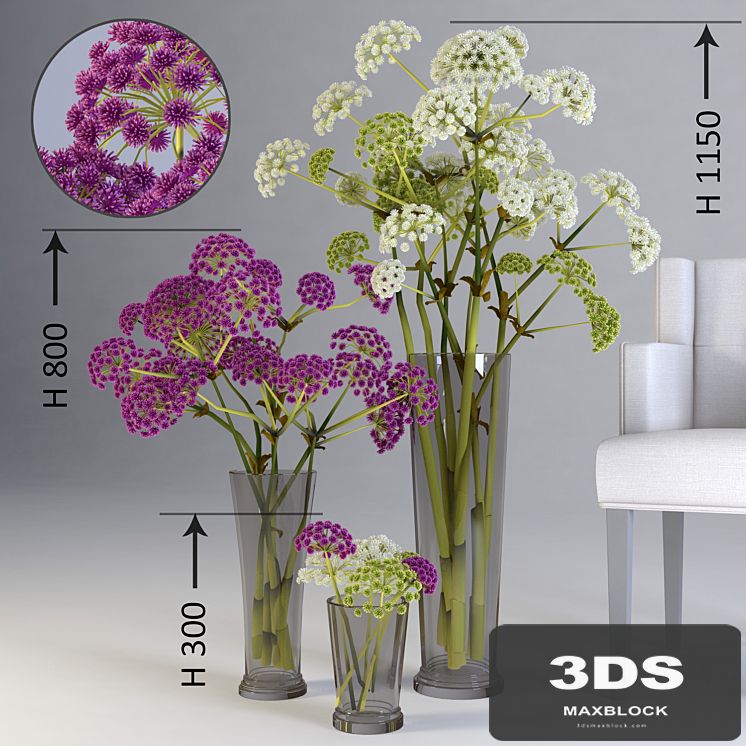 Three floral compositions of different heights