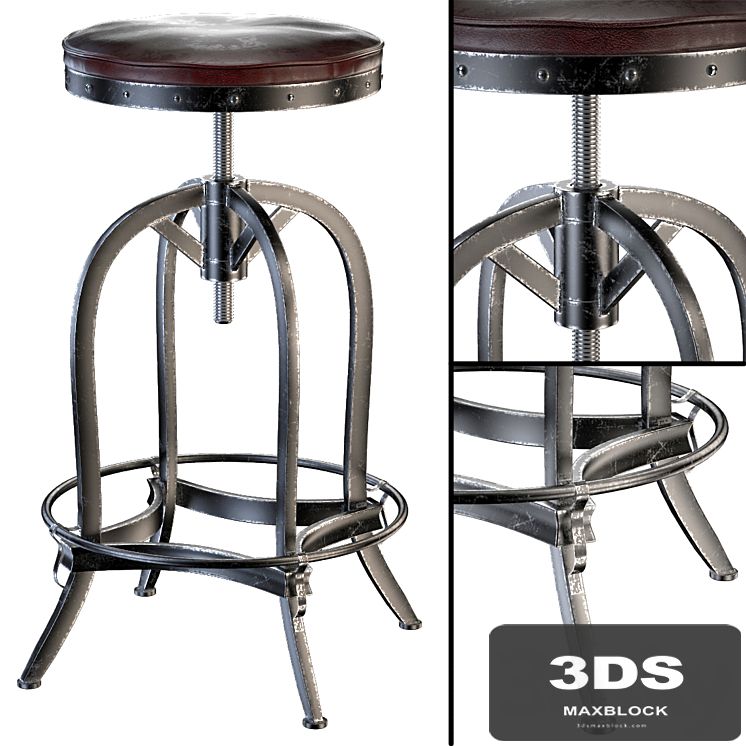 Dempsey Swivel Iron Bar Stool, Brown Leather