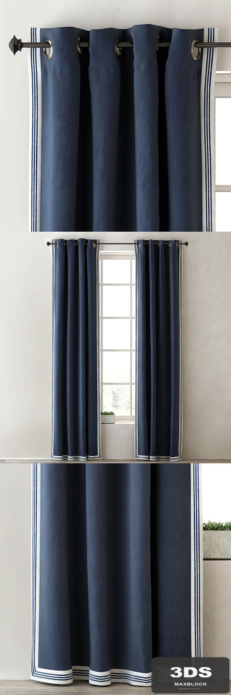 RH / TICKING STRIPE BORDER DRAPERY PANEL