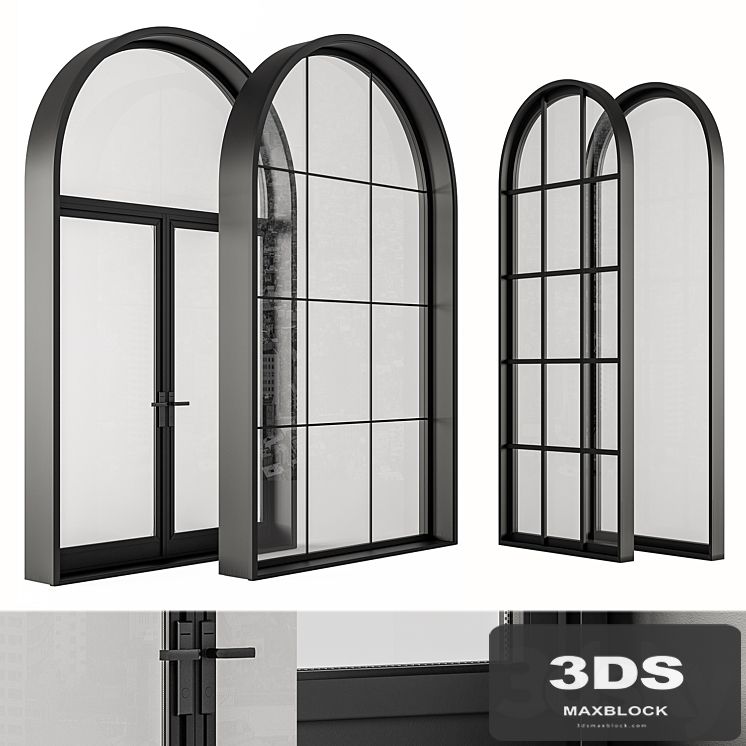 Black Modern Arched Window - Windows Set 07